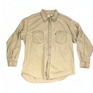 Levis Button Up Shirt Vintage Y2K Corduroy Pocketed Metal Tack Buttons Tan XL